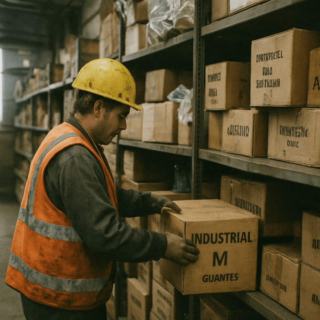 Operario de SMP Seguridad Industrial preparando un pedido de EPP en el deposito de Rosario
