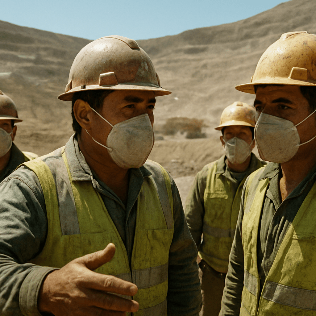 Minero con casco y respirador en un yacimiento argentino