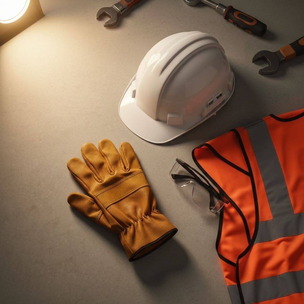 EPP certificado - casco, guantes, anteojos y chaleco de seguridad industrial